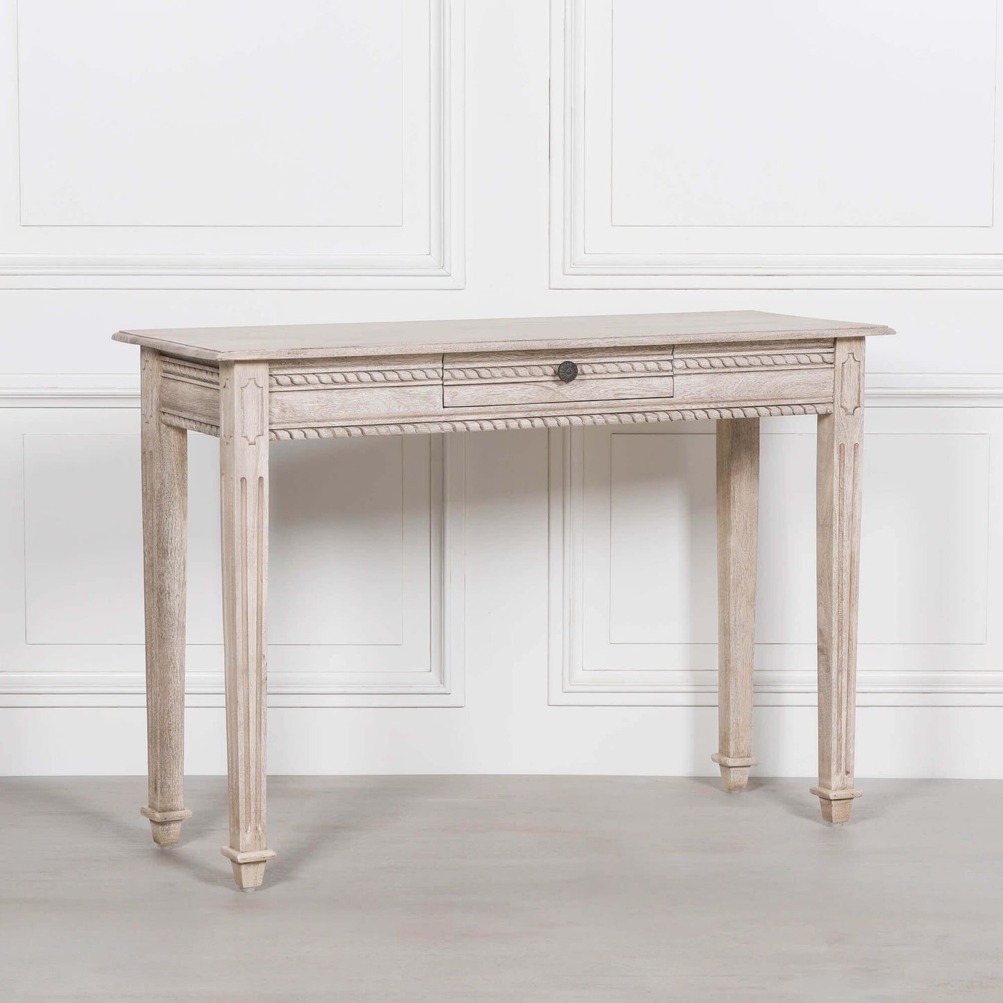 Acacia Wooden Table with Drawer and Intricate Carvings