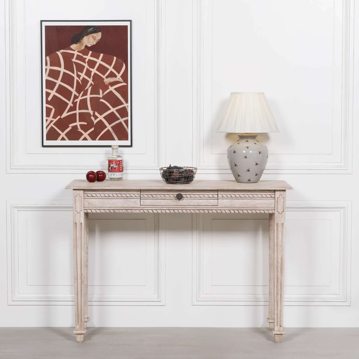 Acacia Wooden Table with Drawer and Intricate Carvings