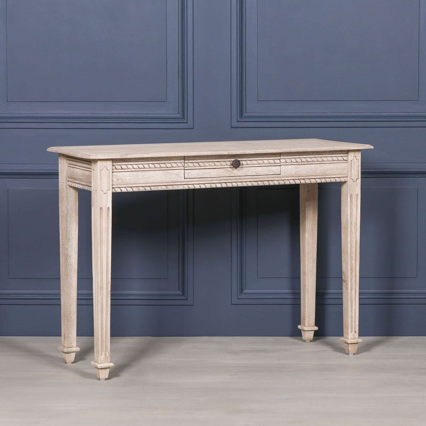 Acacia Wooden Table with Drawer and Intricate Carvings