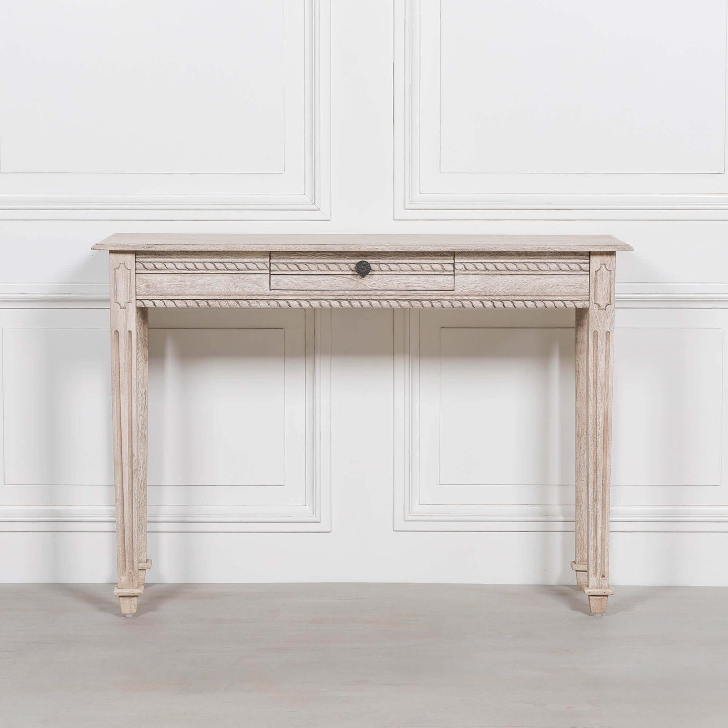 Acacia Wooden Table with Drawer and Intricate Carvings