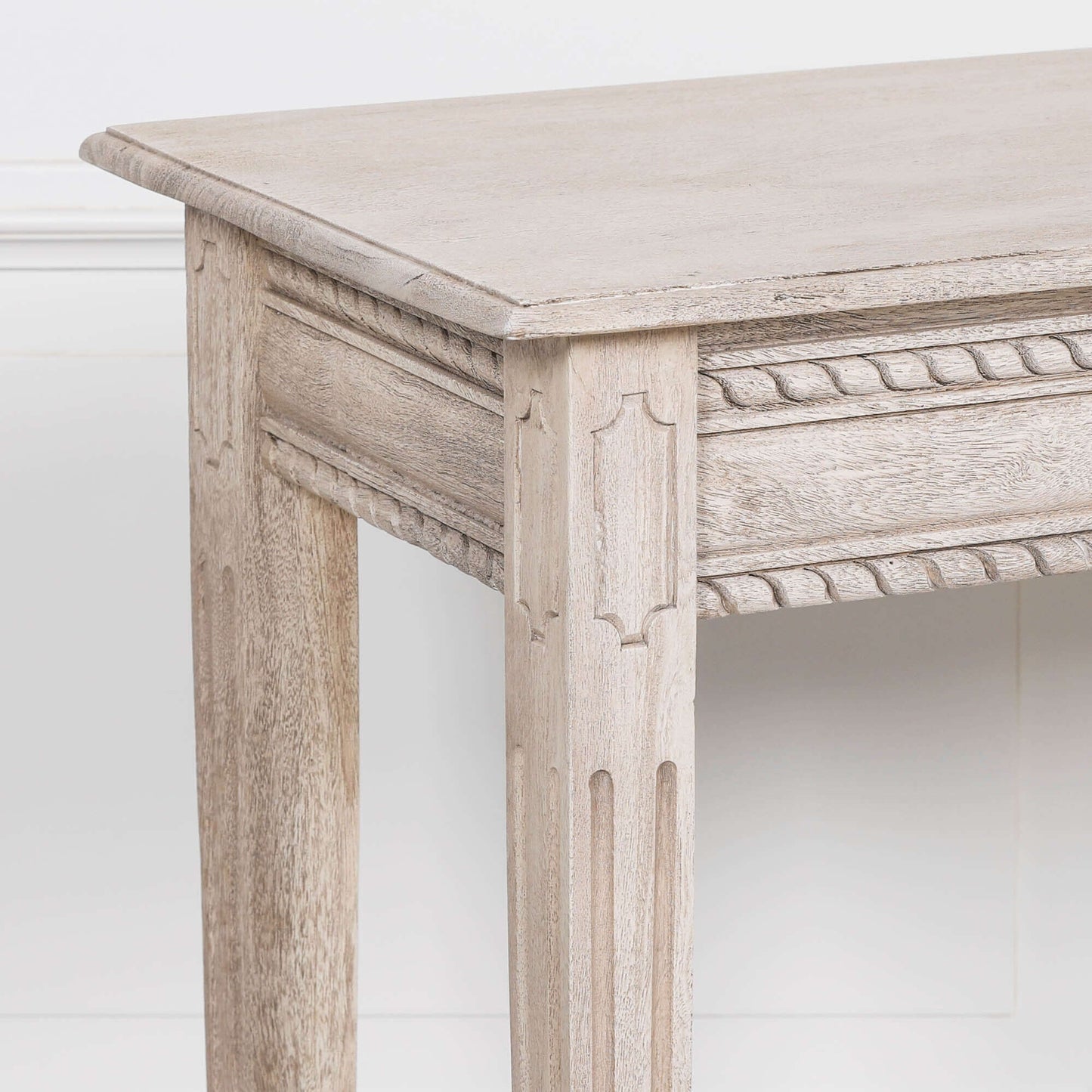 Acacia Wooden Table with Drawer and Intricate Carvings
