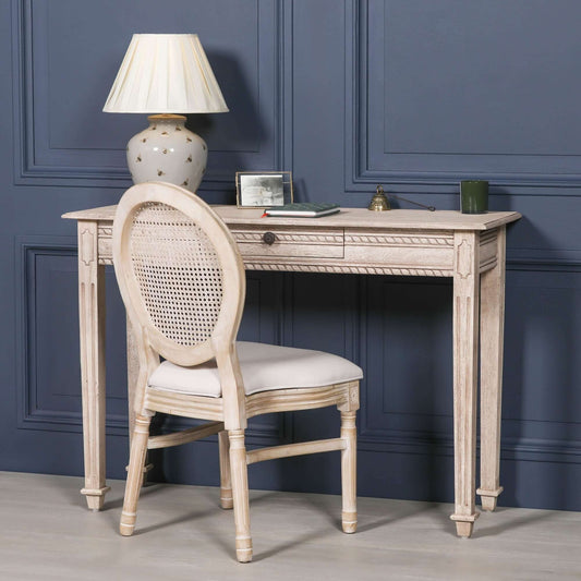 Acacia Wooden Table with Drawer and Intricate Carvings