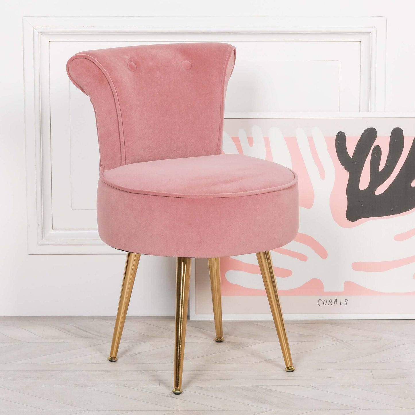 Velvet Pink Dressing Room Chair with Gold Legs