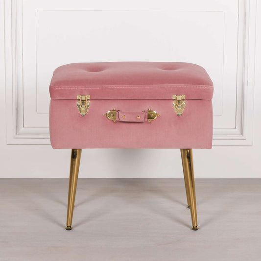 Pink Suitcase Stool with Gold Legs