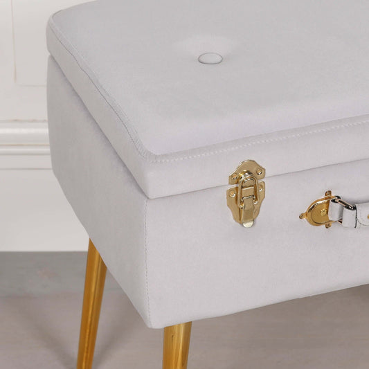 Grey Suitcase Stool with Gold Legs