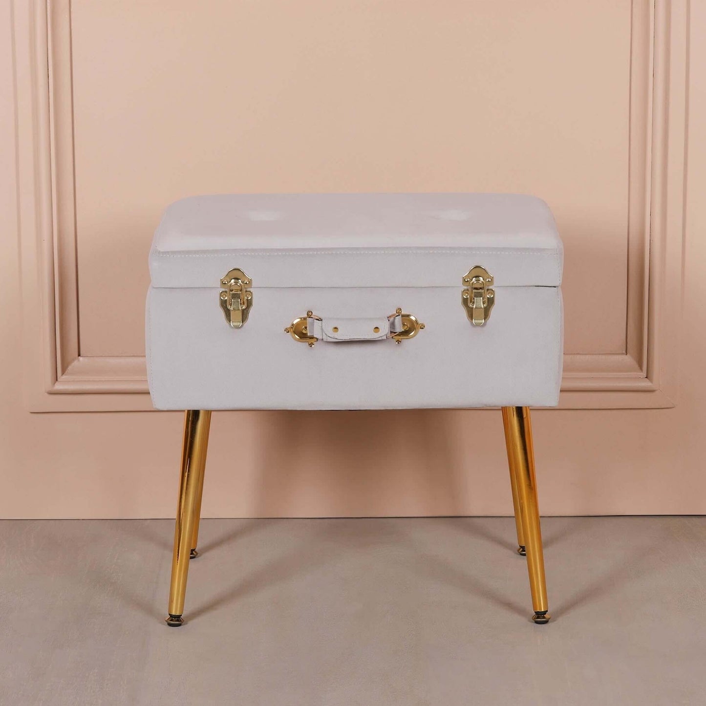 Grey Suitcase Stool with Gold Legs