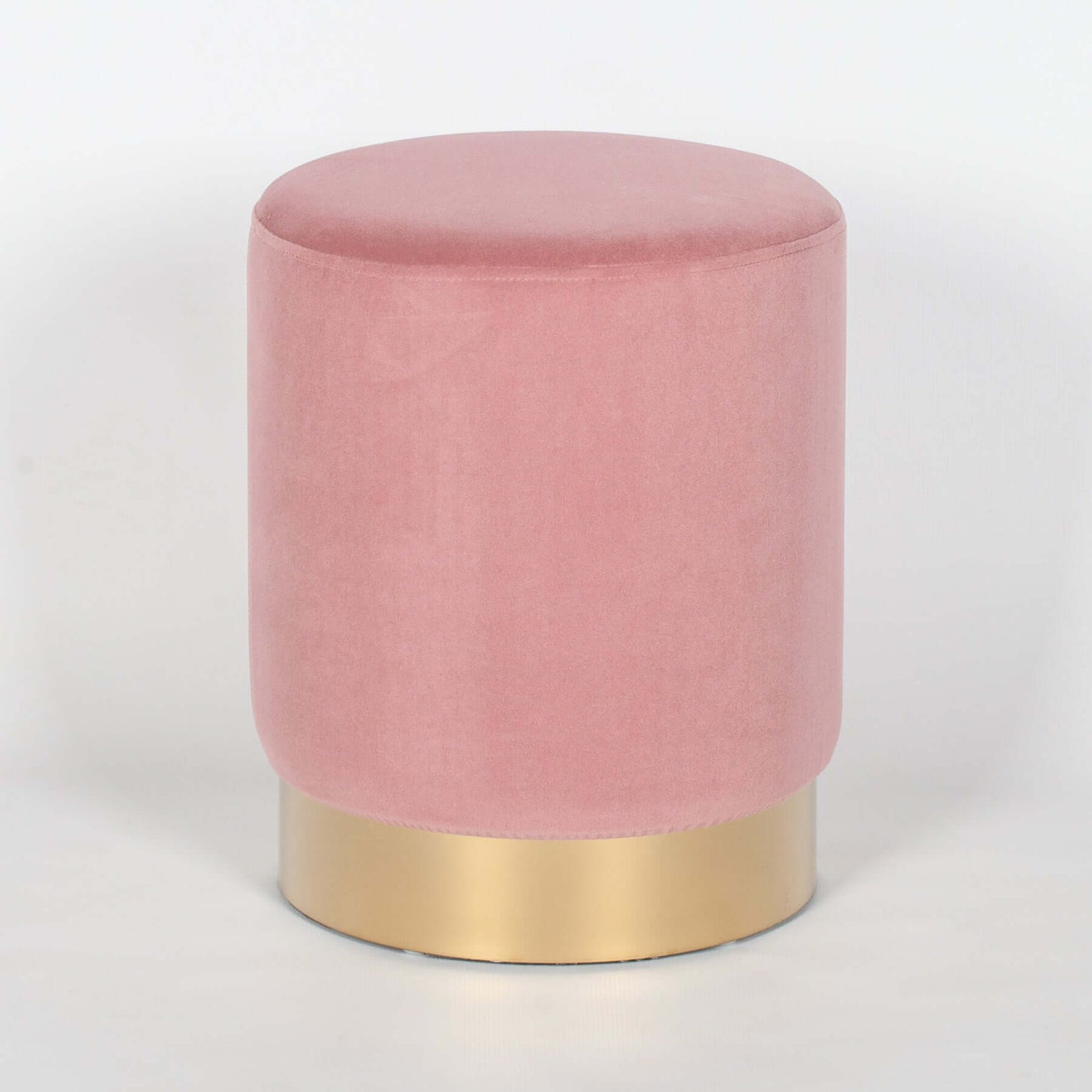 Pink Velvet Round Stool Pouffe With Gold Trim