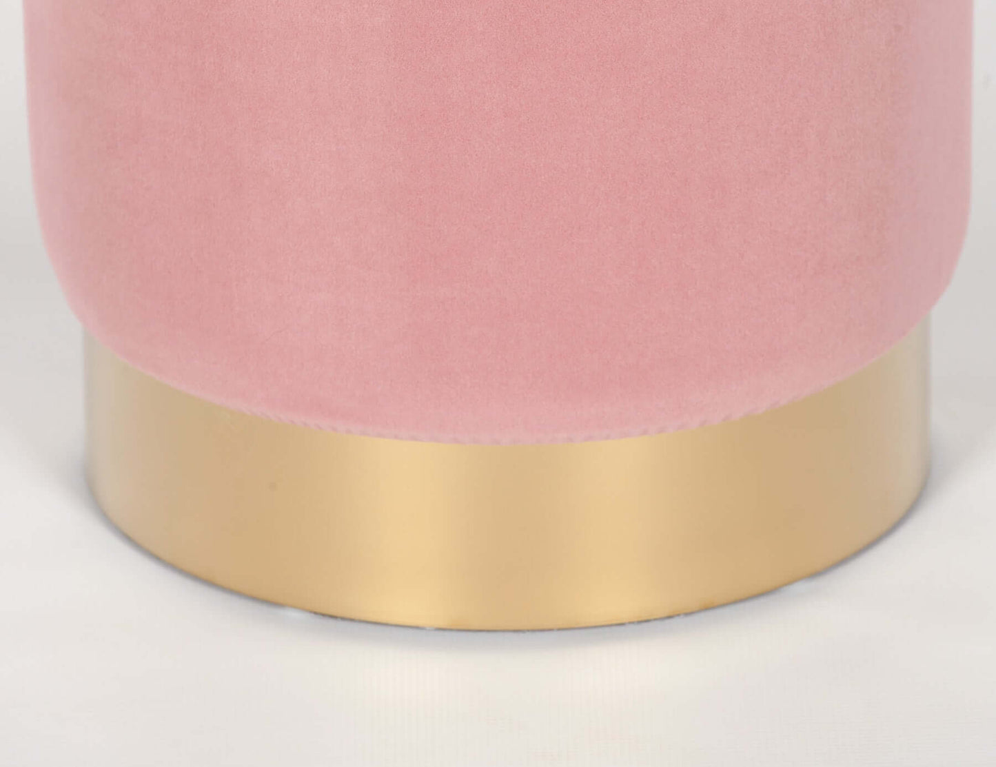 Pink Velvet Round Stool Pouffe With Gold Trim
