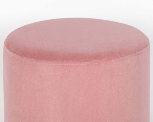 Pink Velvet Round Stool Pouffe With Gold Trim