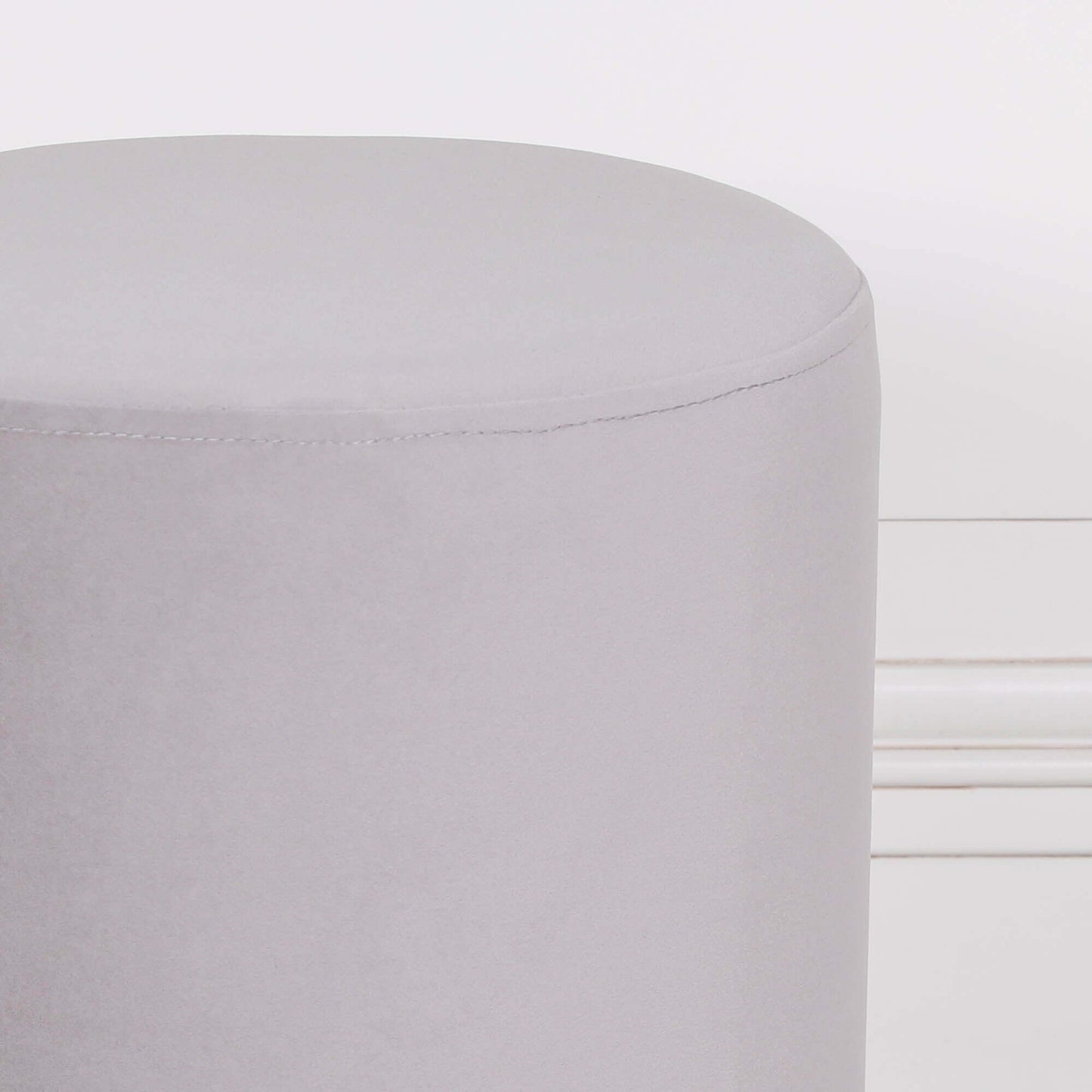 Light Grey Velvet Round Stool Pouffe With Gold Trim Base