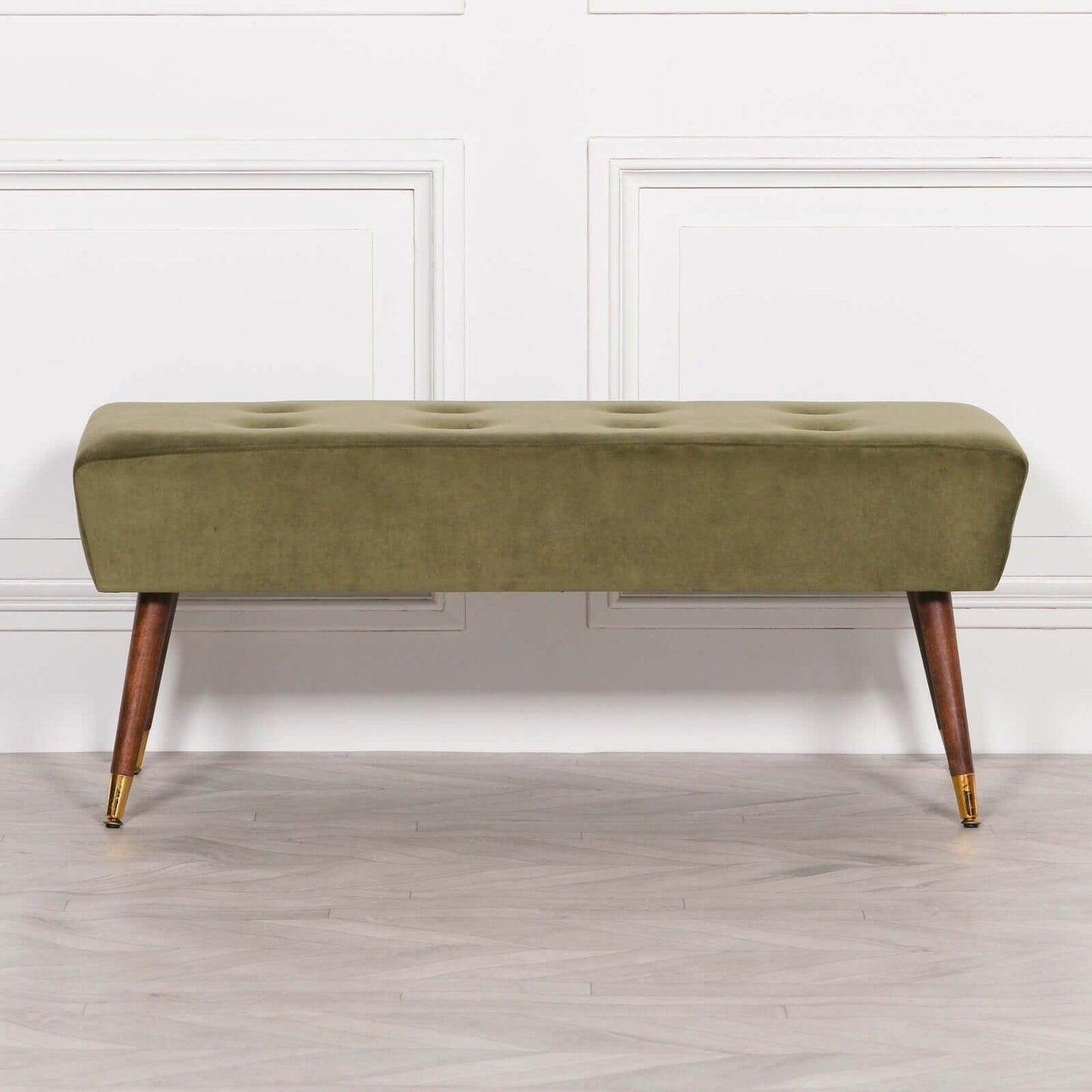 Olive Green Buttoned Ottoman Stool