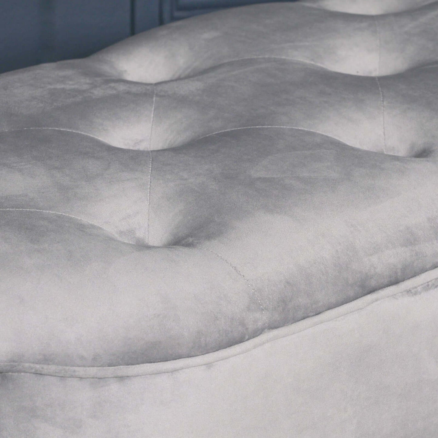 Grey Velvet Button Ottoman Bench Black Legs