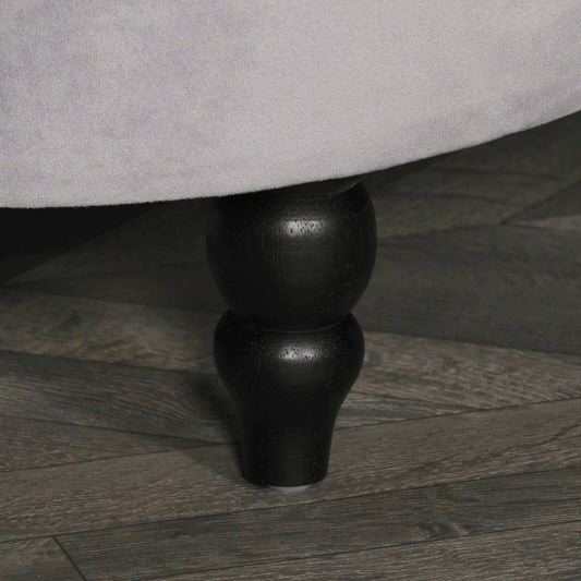 Grey Velvet Button Ottoman Bench Black Legs