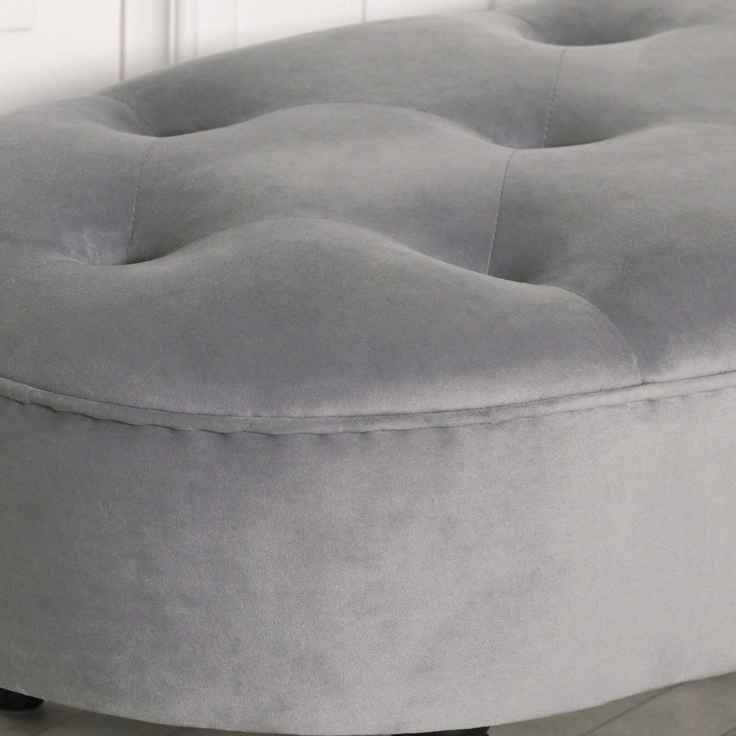 Grey Velvet Button Ottoman Bench Black Legs