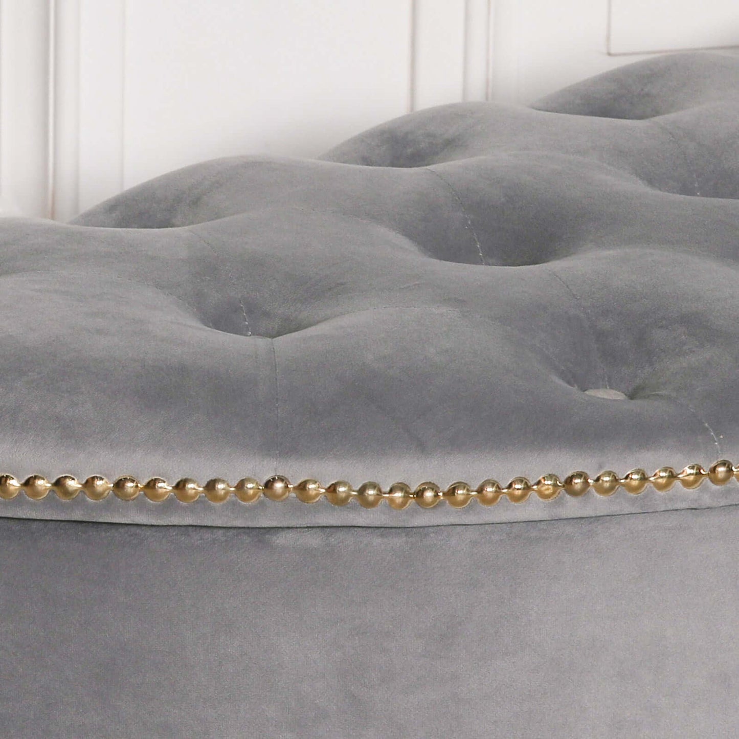 Grey Velvet Storage Bench Ottoman With Black Legs