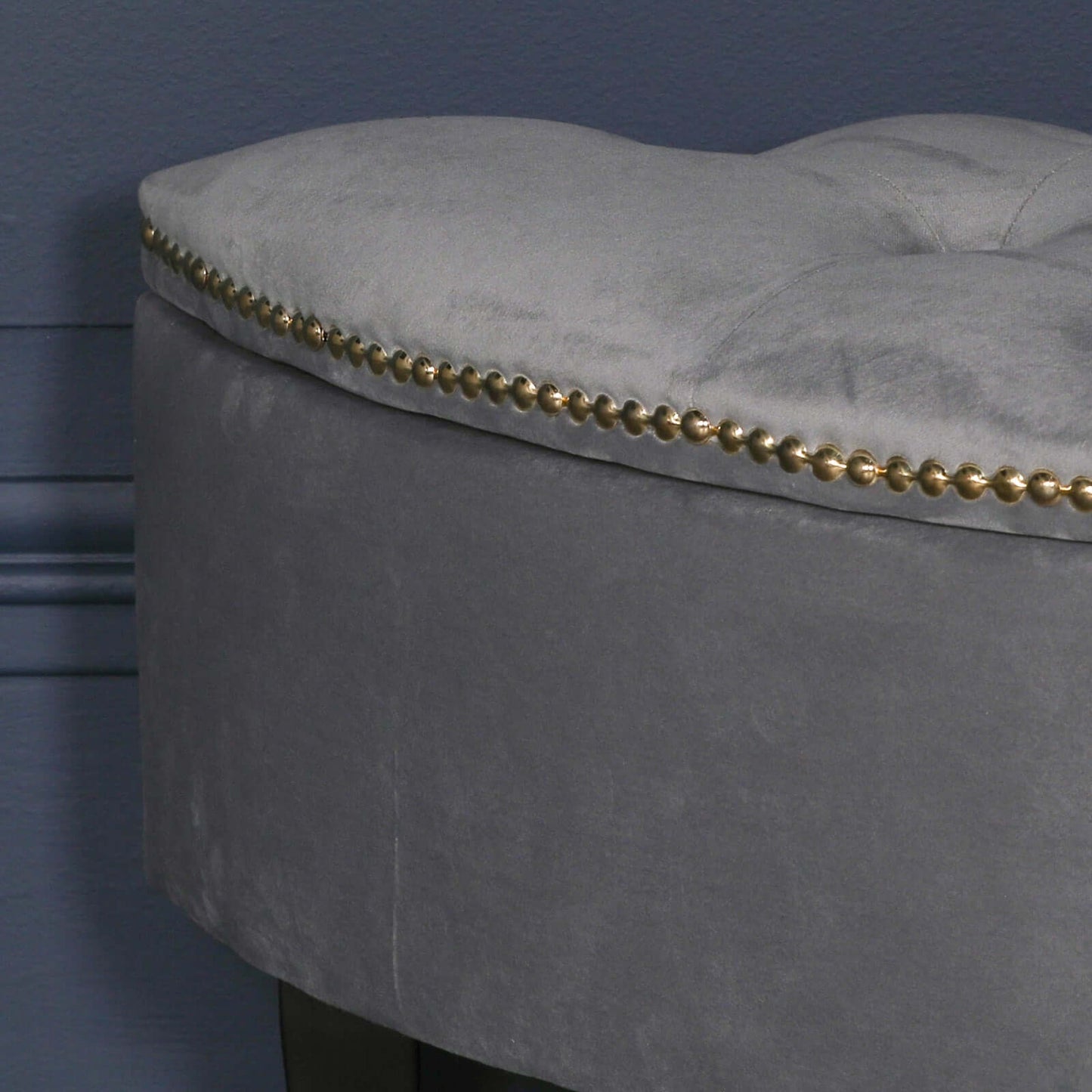 Grey Velvet Storage Bench Ottoman With Black Legs