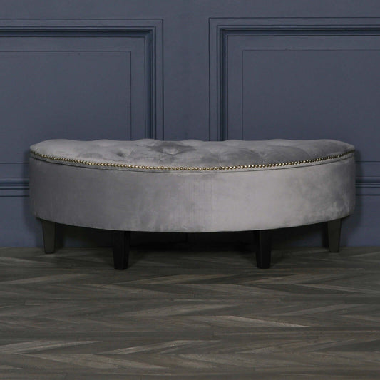 Grey Velvet Storage Bench Ottoman With Black Legs