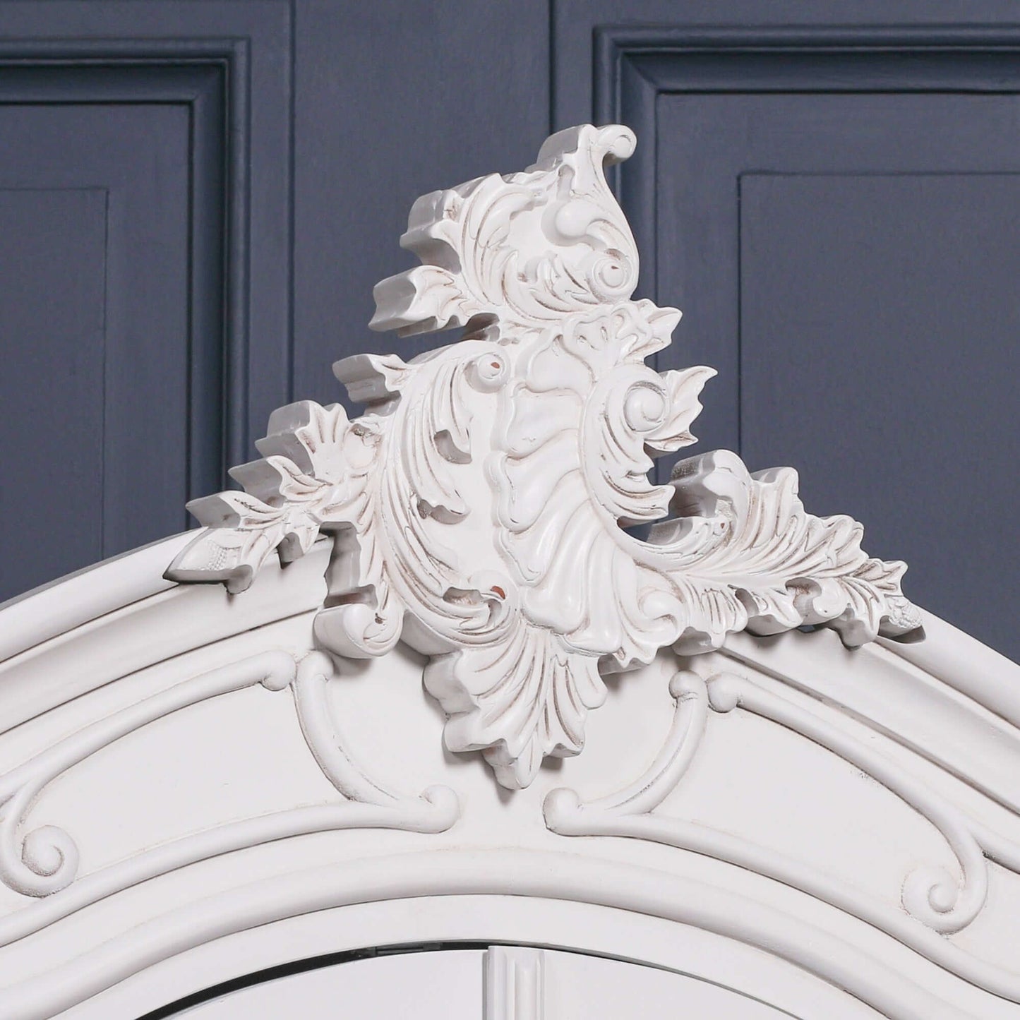 French Style White Carved Double Full Mirrored Armoire