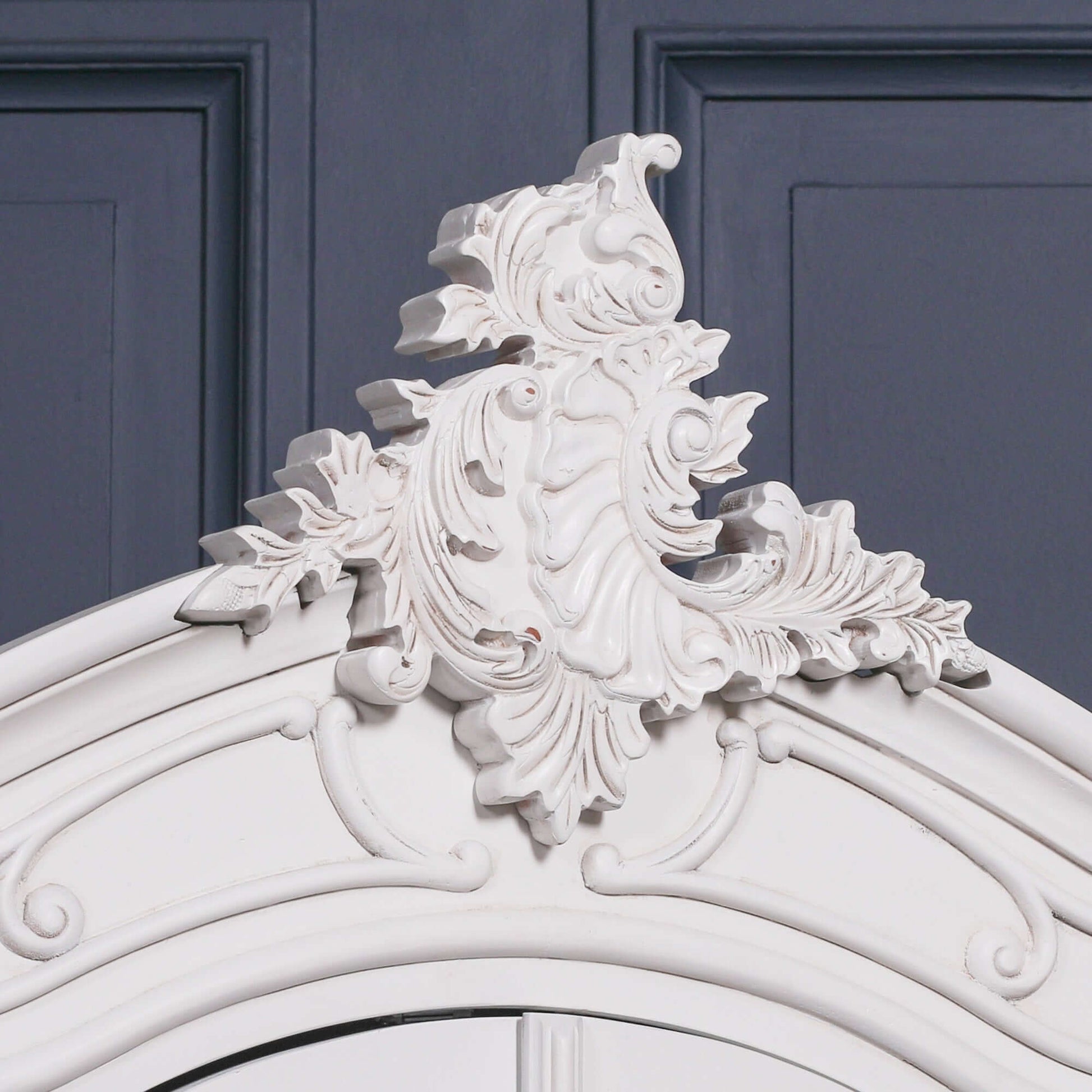 French Style White Carved Double Full Mirrored Armoire