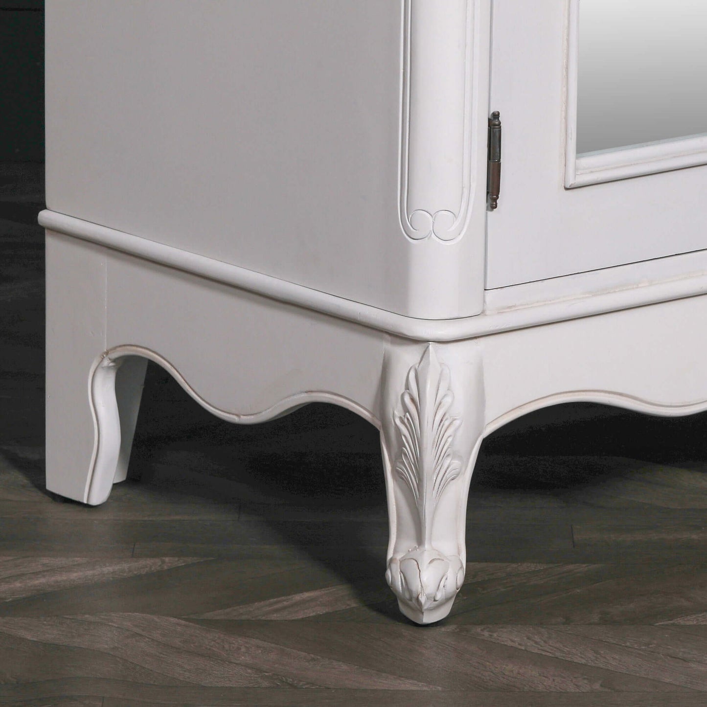 French Style White Carved Double Full Mirrored Armoire