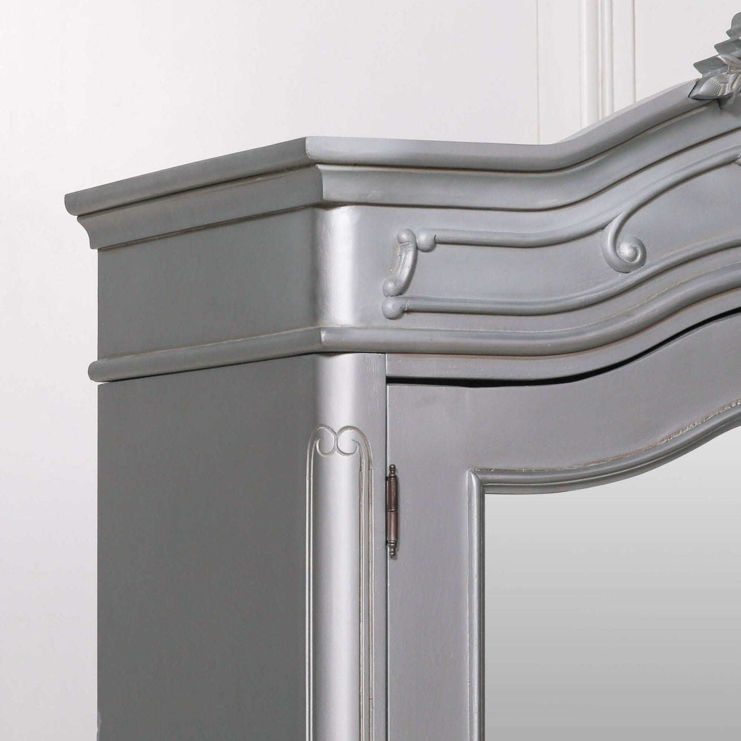 Silver Carved Double Full Mirrored Armoire French Style