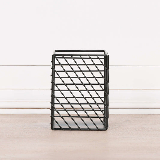 Black Painted Square Metal Storage Basket for organizing and storage, dimensions H14 x W10.5 x D10.5cm.