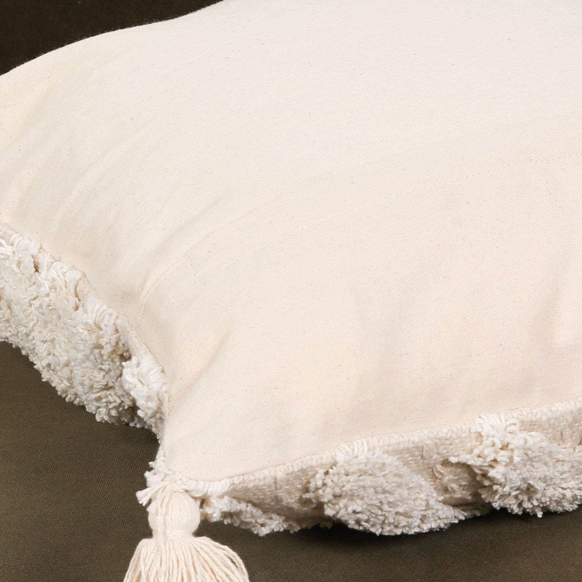 Boho Natural Cushion Cover 45cm with textured tassels and cotton material, dimensions H45 x W45 cm.