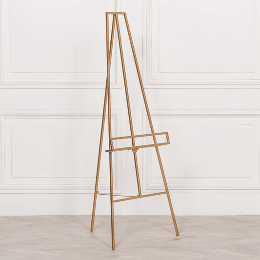 Contemporary Gold Metal Easel with Adjustable Shelf