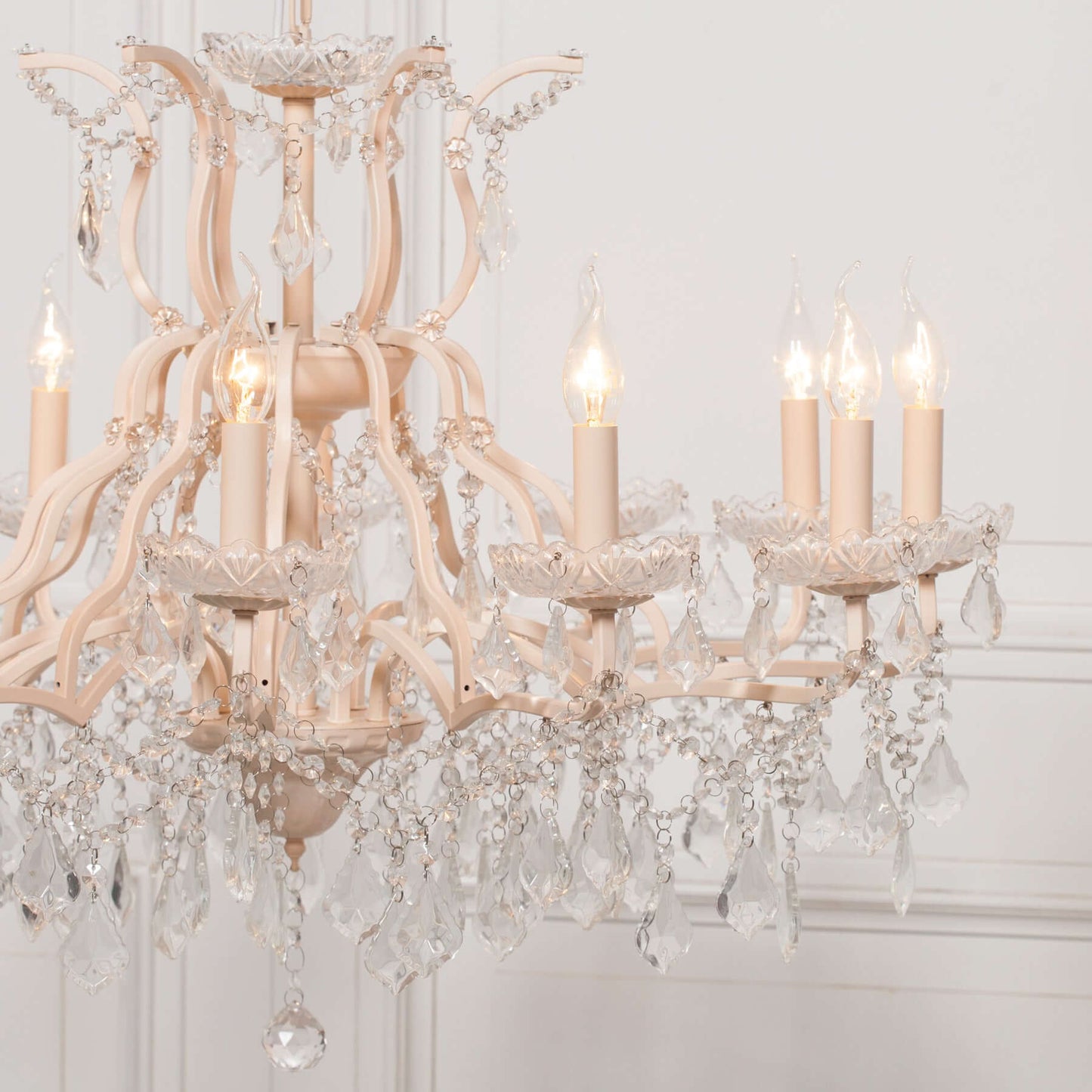 Cream Chandelier 12 Branch Shallow Cut Glass French Chic Style