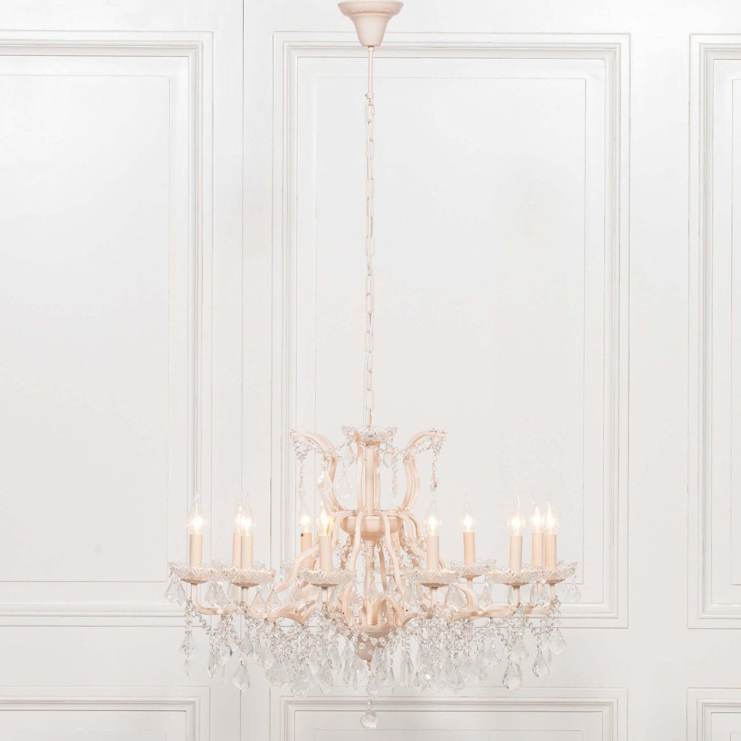 Cream Chandelier 12 Branch Shallow Cut Glass French Chic Style