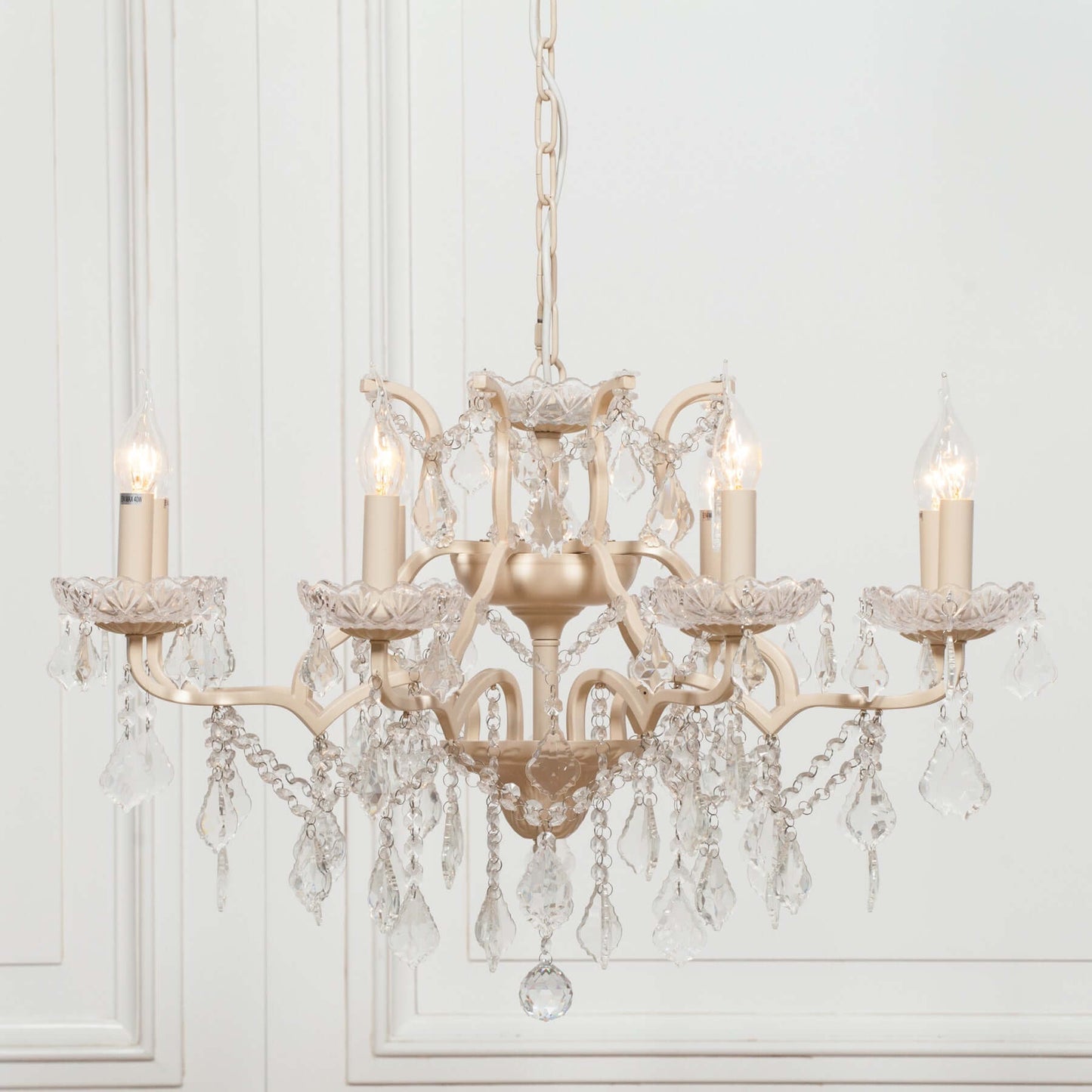 Cream 8 Branch Shallow Cut Glass Chandelier