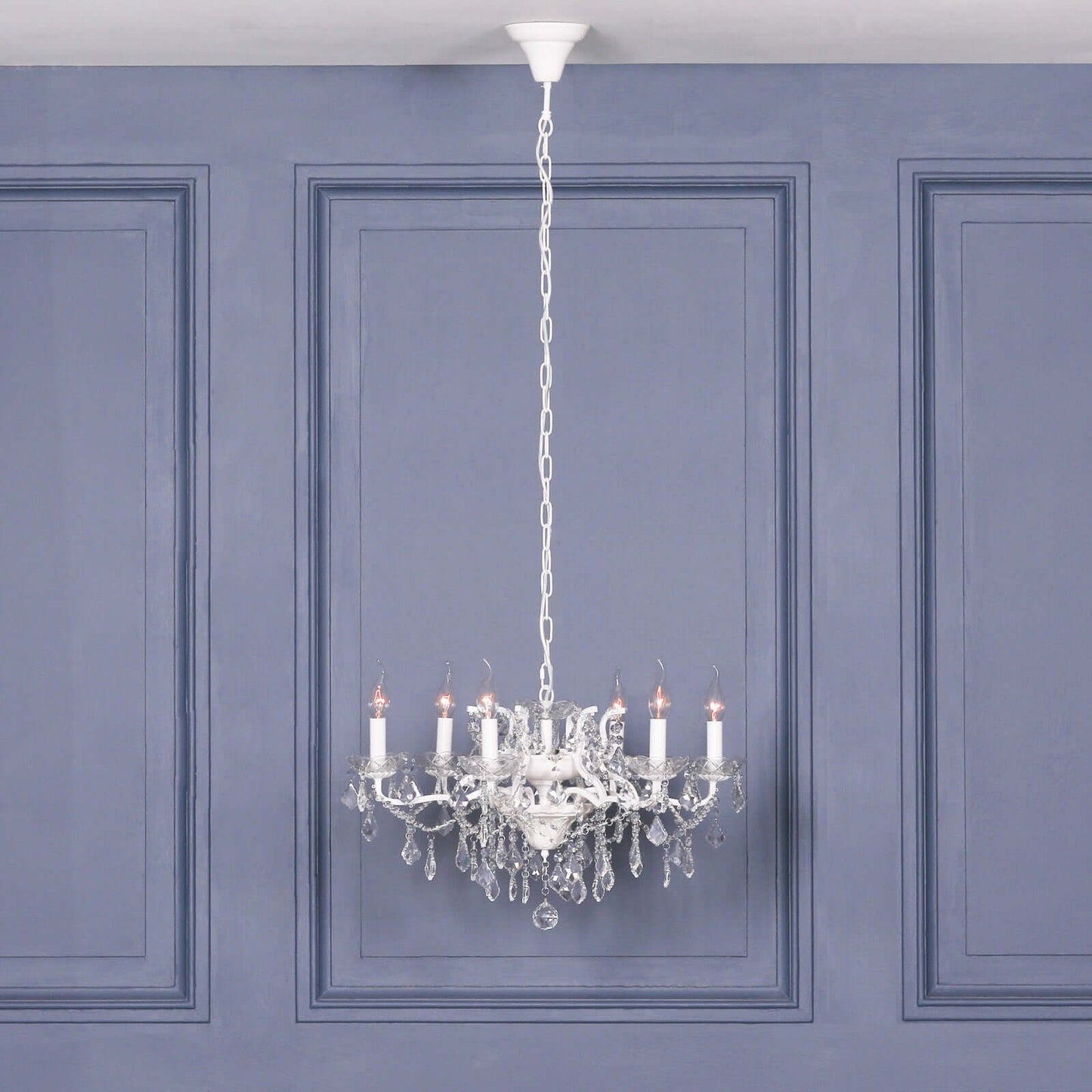 White 6 Branch Shallow Cut Glass Chandelier