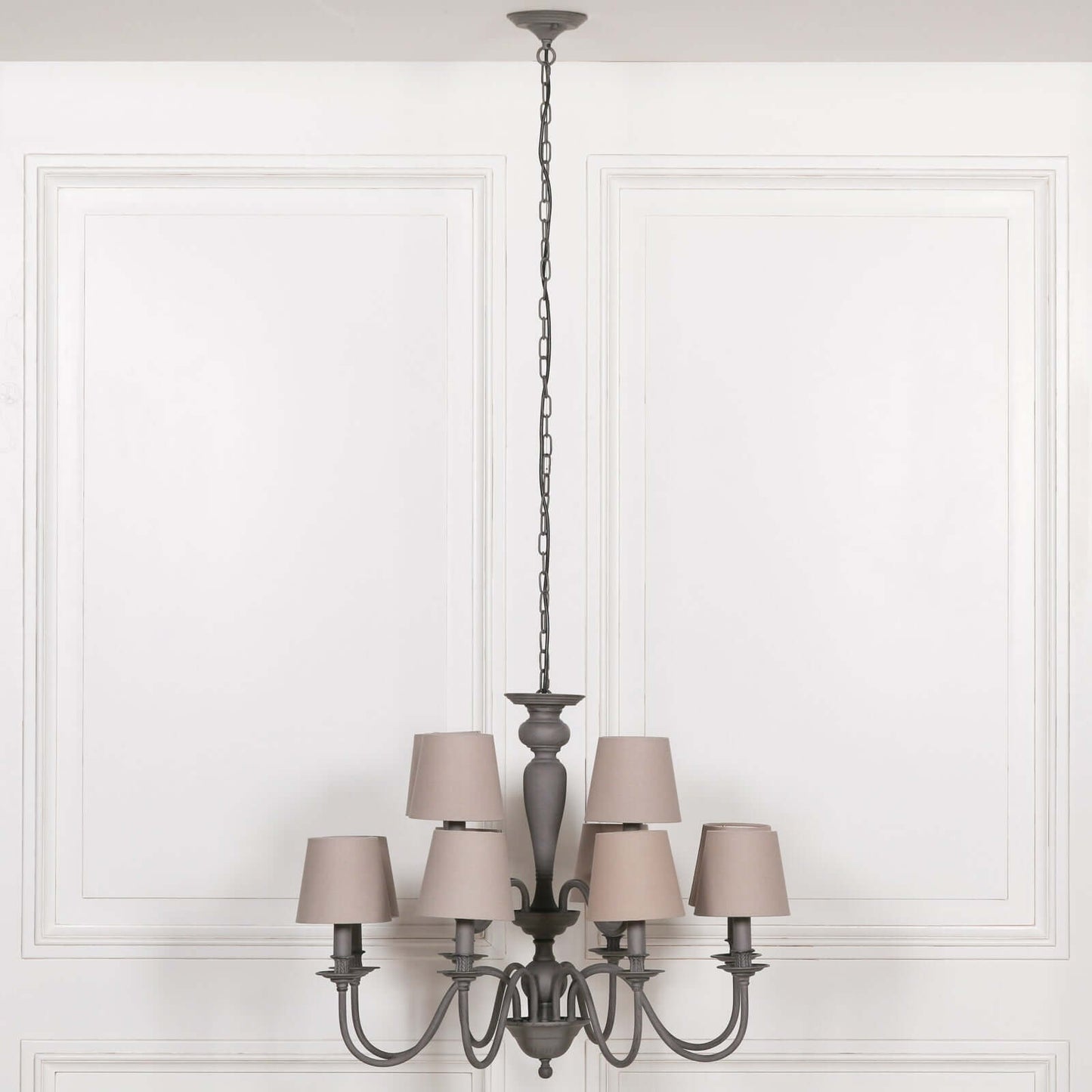 Grey 12 Branch Chandelier with Shades
