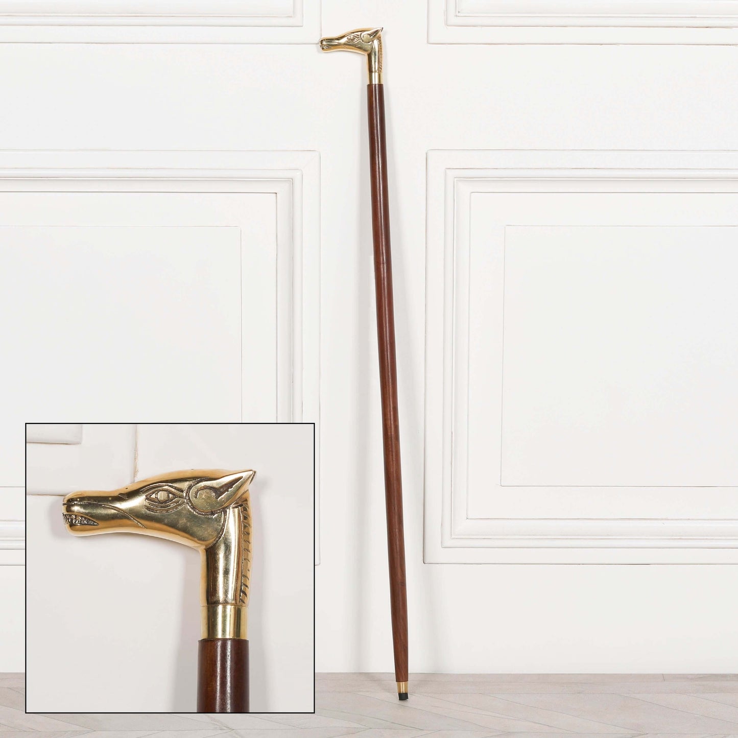 Brass Horse Handle Wooden Walking Stick