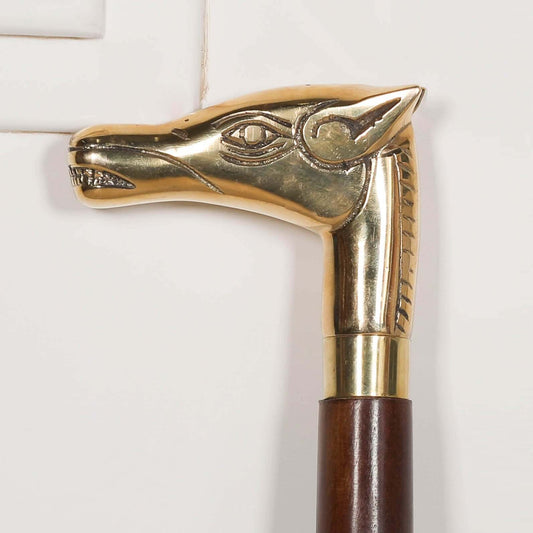 Brass Horse Handle Wooden Walking Stick