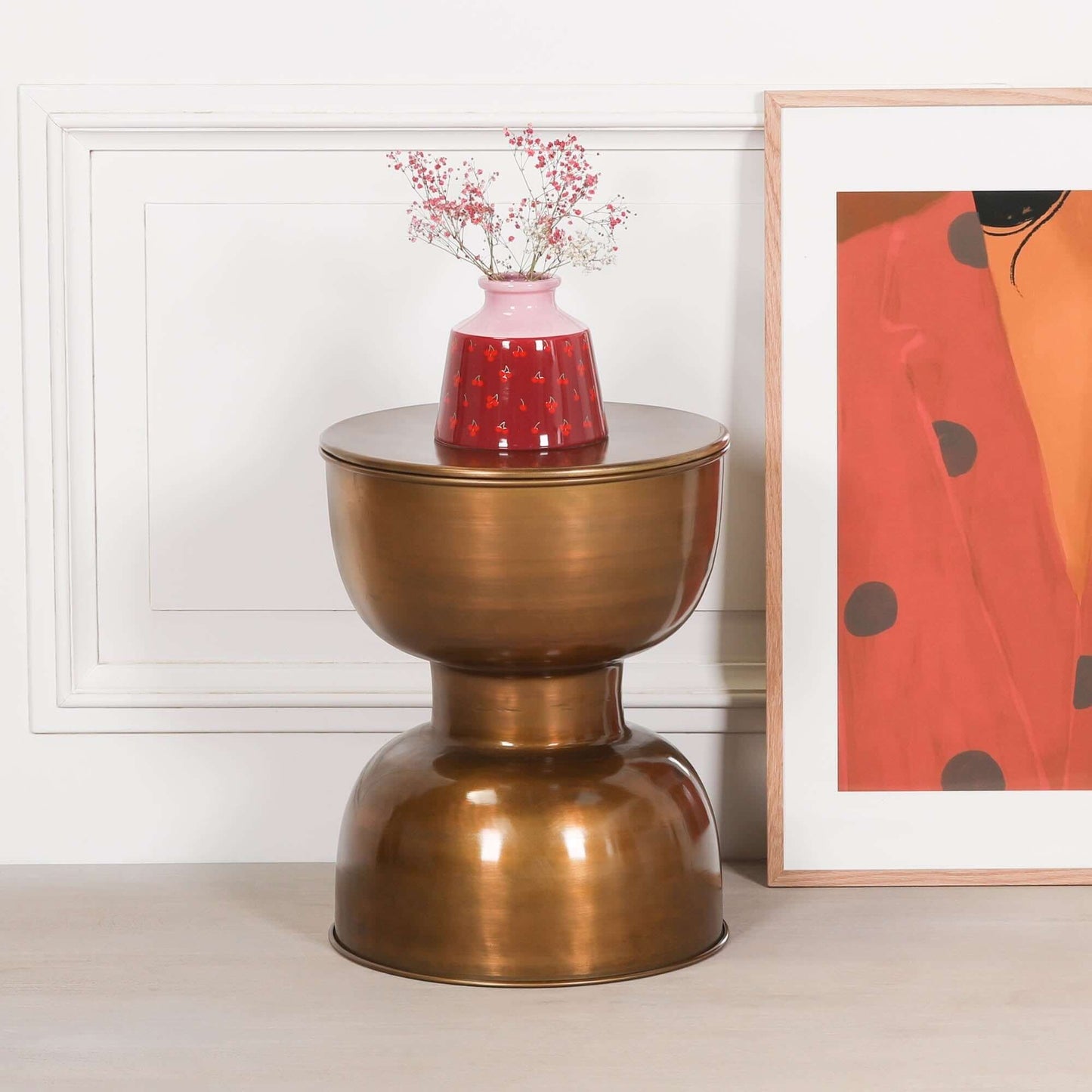 Antique Brass Style Hour Glass Style Side Table