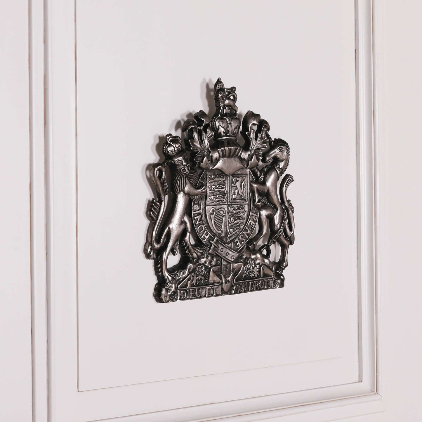 Vintage Silver Style 37cm Cast Metal Coat of Arms