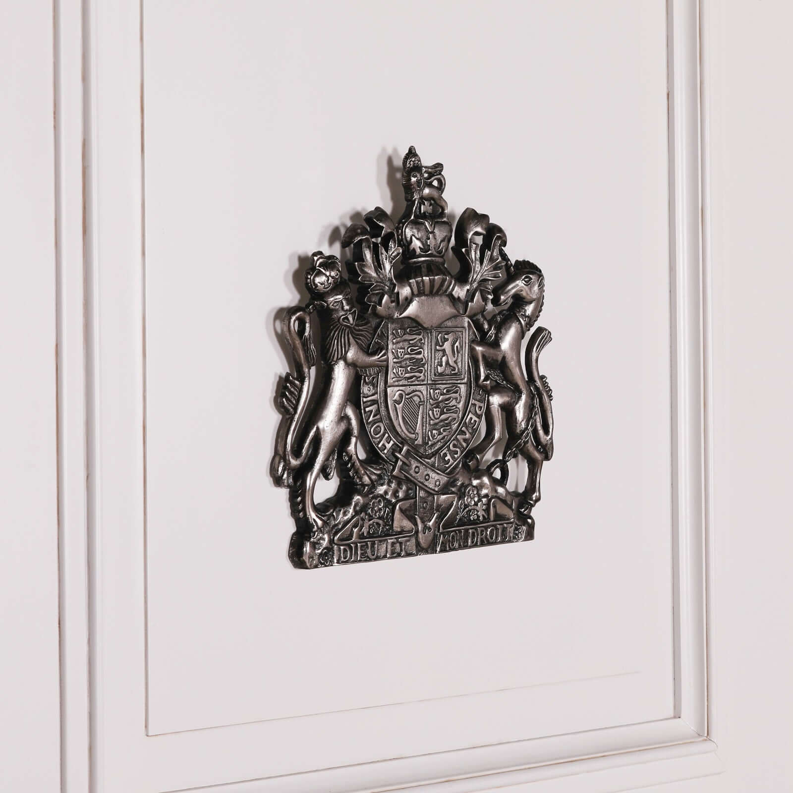 Vintage Silver Style 37cm Cast Metal Coat of Arms