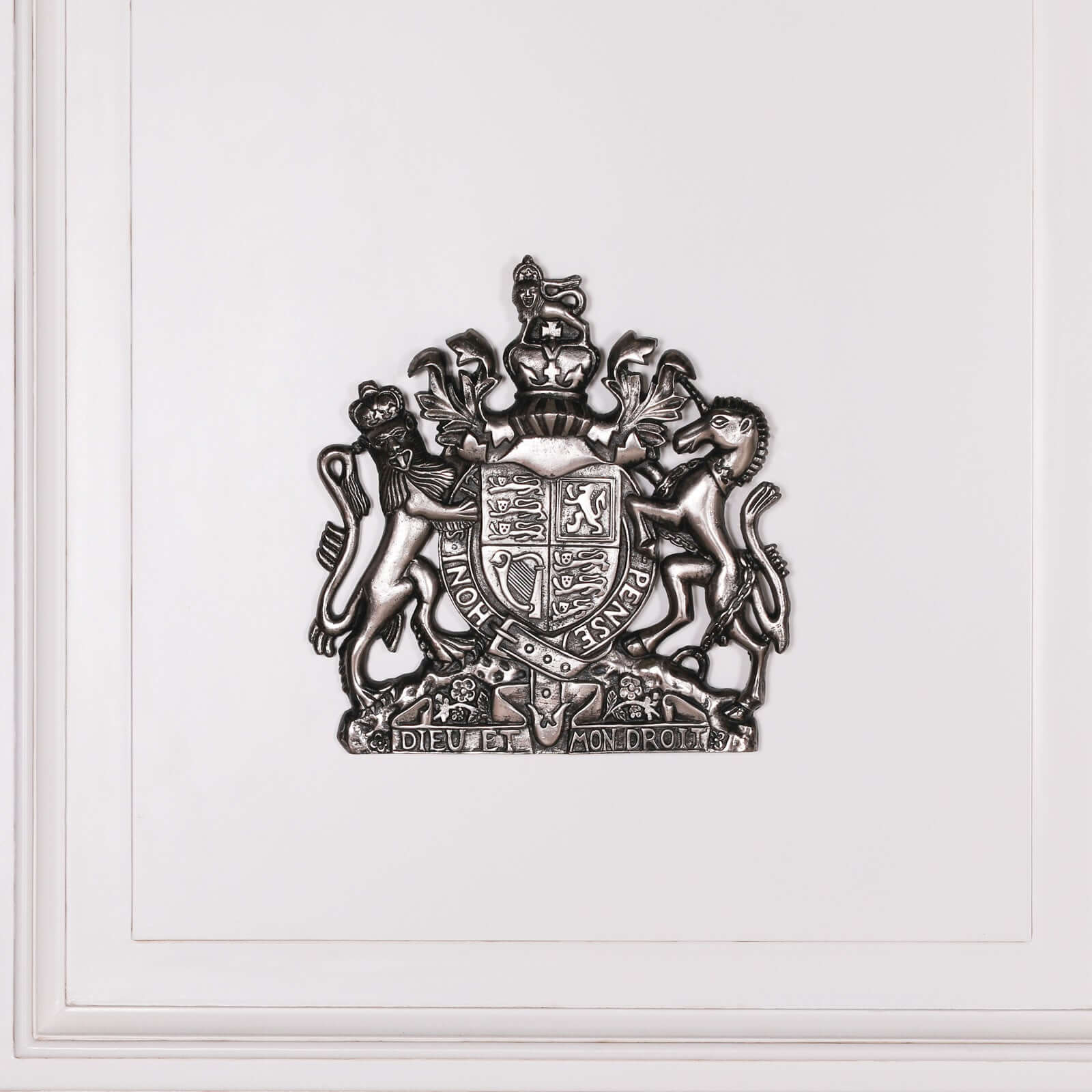 Vintage Silver Style 37cm Cast Metal Coat of Arms