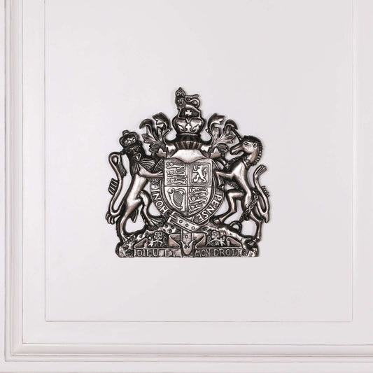 Vintage Silver Style 37cm Cast Metal Coat of Arms