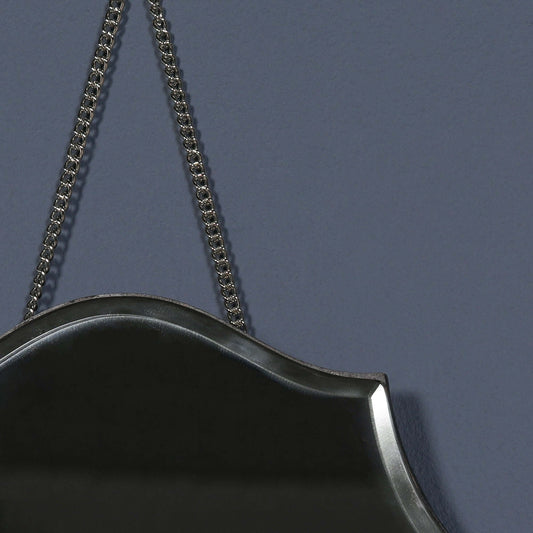 Mid-Century Scalloped Frameless Wall Mirror with Chrome Chain