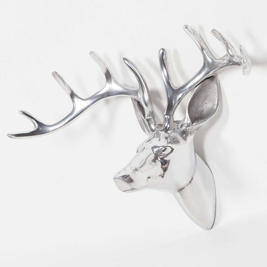 Aluminium Silver Wall Mounted Stag Head