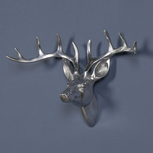 Aluminium Silver Wall Mounted Stag Head