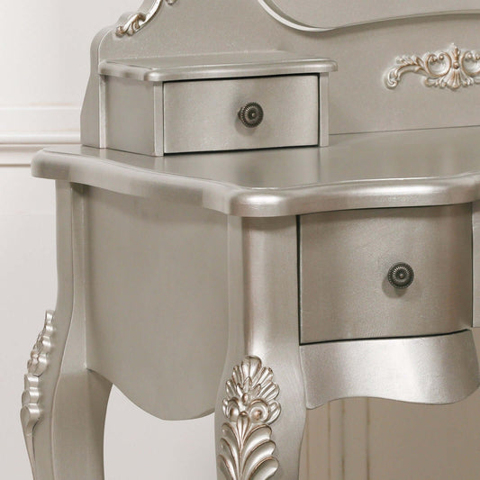 French Antique Silver Dressing Table And Stool