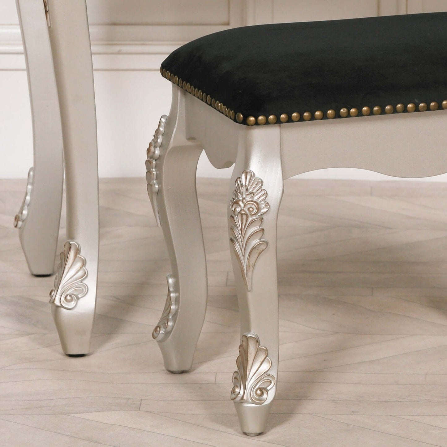 French Antique Silver Dressing Table And Stool