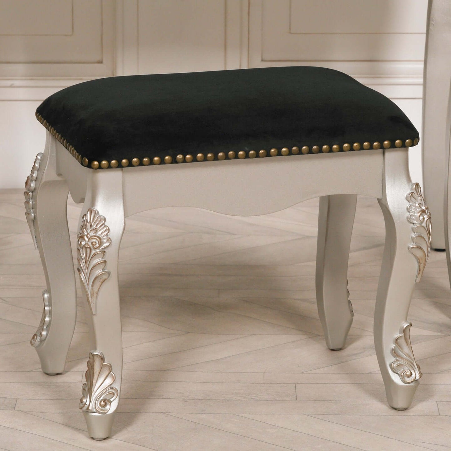 French Antique Silver Dressing Table And Stool