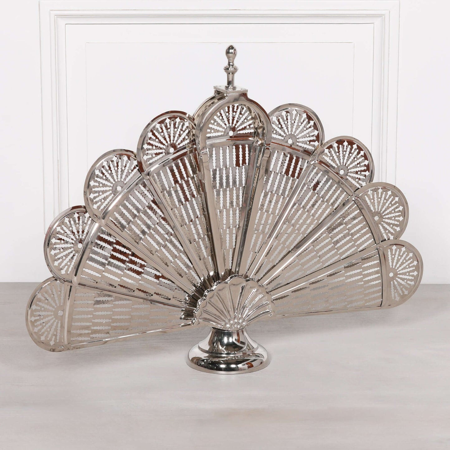 Seashell Fire Screen – Chrome Finish with Folding Design