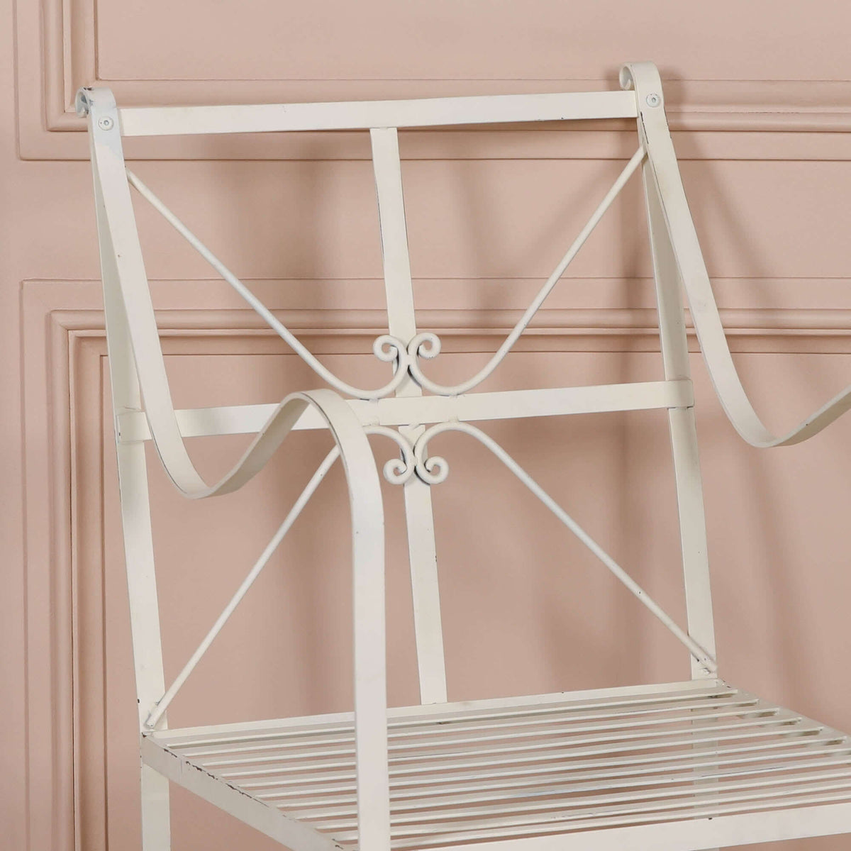 Iron Frame Off White / Cream Distressed Garden Dining Chair