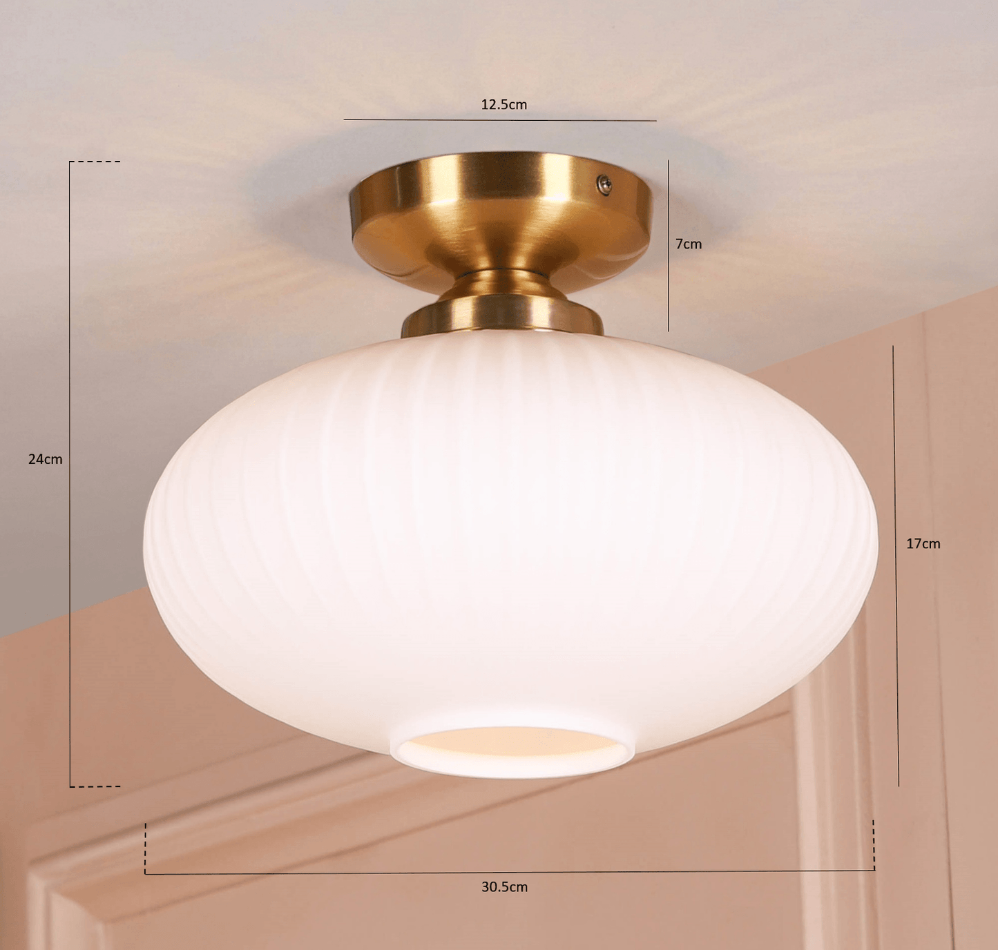Brushed Brass Fluted Frosted Glass Flush Ceiling Light