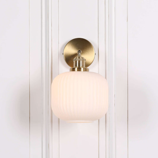Brushed Brass Fluted Frosted Glass Wall Light